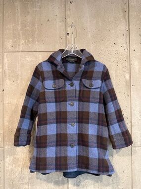 Weekend Max Mara Blue & Brown Plaid Wool Coat
